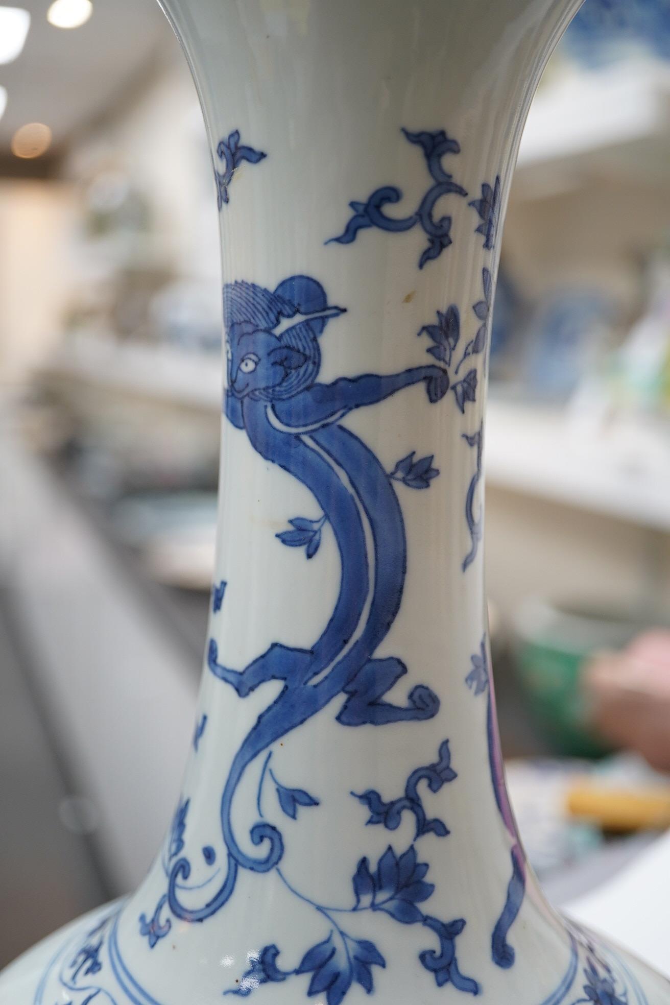 A Chinese blue and white bottle vase, Transitional, Chongzhen period, c.1630-1640